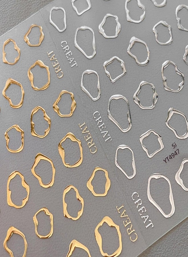 OSTTMA 5D Embossed Metal Nail Art Stickers, 4Sheets Gold Silver Irregular Geometric Lines Frames Nail Sticker Hollow Circle Designs Nail Decals for Women Self Adhesive Nails Manicure Accessories - Image 2
